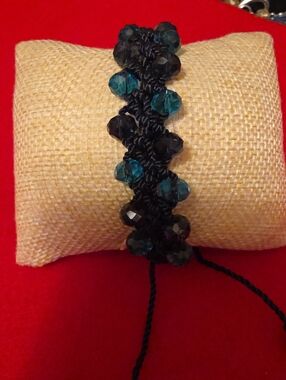 Handmade Black and Teal Beaded Macramé Bracelet - Unbranded